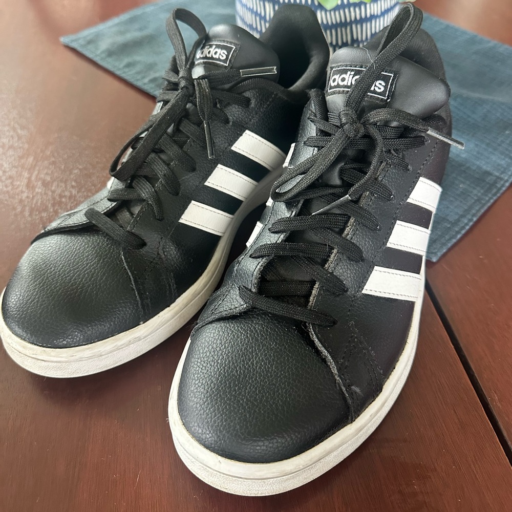 Adidas Men's Black Sneakers with White Stripes